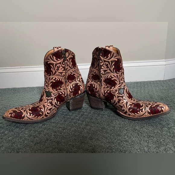 NEW Old Gringo 8 B Tooled Western Cowboy Boots Zip Ankle Booties Valentines - Picture 3 of 11